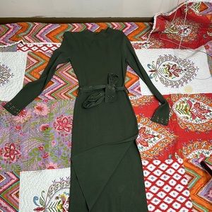 Body con green & gold dress